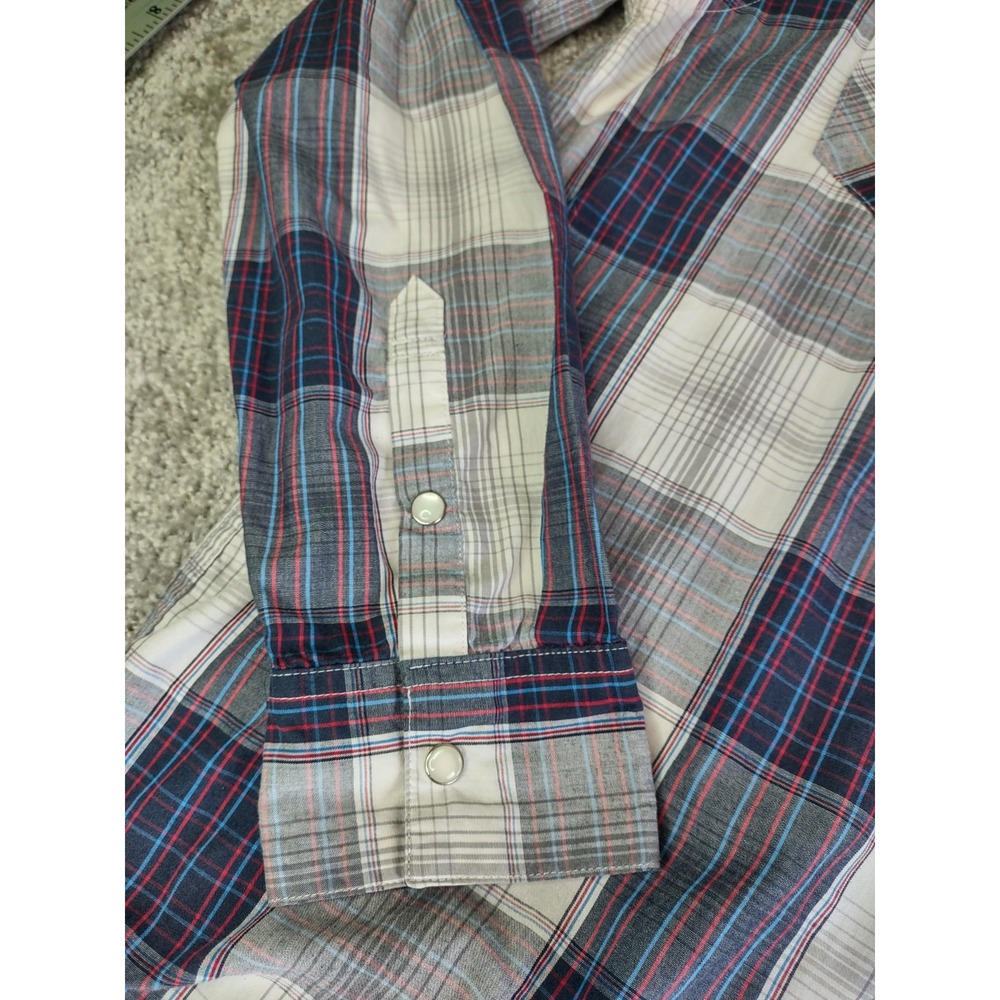 Levi's Western Pearl Snap Shirt Men‎ Large Modern Plaid Gray Red Blue Western - Picture 5 of 10